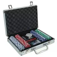 Покер в металлическом кейсе (карты 2 колоды, фишки 200 шт б/номинала, 5 кубиков), 20.5х29 см