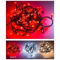 Электрогирлянда мультишарики - вишенки, 80 красных LED-огней, 6+5 м, черный провод, контроллер, уличная, Kaemingk 494674