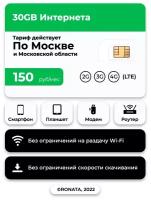 SIM-карта Мегафон для любого оборудования 30ГБ за 150р/мес по всей России