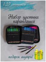 Цветные карандаши 120 цветов/Масляные карандаши. Набор цветных карандашей в подарочной сумочке, в подарок ластик и точилка.