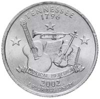 Памятная монета 25 центов (квотер, 1/4 доллара). Штаты и территории. Теннесси. США, 2002 г. в. Монета в состоянии UNC (без обращения)