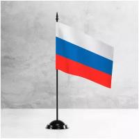 Настольный флаг России на пластиковой черной подставке