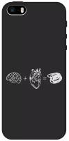 Матовый Soft Touch силиконовый чехол на Apple iPhone SE / 5s / 5 / Эпл Айфон 5 / 5с / СЕ с 3D принтом "Brain Plus Heart W" черный