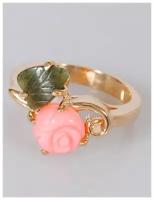 Кольцо Lotus Jewelry, бижутерный сплав, золочение, коралл, нефрит