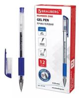 Ручка гелевая с грипом BRAUBERG Number One, комплект 12 штук, синяя, 0,5мм, линия 0,35мм, 880212