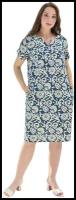 Женское платье повседневное Вологда Синий размер 56 Полулен Оптима трикотаж прямого кроя рукав короткий с карманами