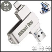 USB флешка для Apple 64 Gb Lightning / Флешка для iPhone и iPad Lightning / Юсб для Айфона и Айпада на 64 гб лайтинг