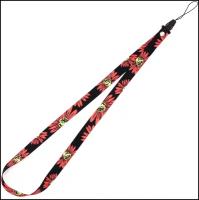 Тканевый шнурок на шею для ключей с принтом цветы черная/ Тканевая лента для ключей / Ланъярд для бейджа