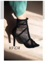 Туфли для танцев High Heels ботильоны женские высокий каблук 10 см черные устойчивые открытые латины стрипы хай хилз хилсы