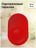 Тарелка одноразовая КИТ, 50 шт, 18 см, картон, красный