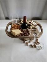 Деревянный столик Два бокала Антик(береза), кроватный столик для подачи вина, винница, поднос для вина