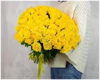 Букет из 101 жёлтой розы 40 см под ленту