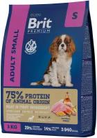 Сухой корм для взрослых собак Brit Premium, курица 1 уп. х 3 кг (для мелких и карликовых пород)