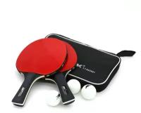 Набор для настольного тенниса: 2 полупрофессиональных ракетки, 3 белых мячика 40+мм и черная водонепроницаемая сумка-переноска с ручкой на молнии