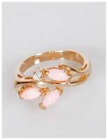 Кольцо Lotus Jewelry, бижутерный сплав, золочение, коралл, размер 16, розовый