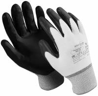 Перчатки нейлоновые MANIPULA "Микронит", нитриловое покрытие (облив), размер 8 (M), белые/черные, TNI-14, 2 шт