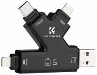 Картридер 4 в 1 K&F Concept Card Reader KF42.0006 (SD, MicroSD/TF - Lightning, Type-C, USB, Micro USB)