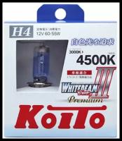 Лампа автомобильная галогенная KOITO Whitebeam III P0744W H4 4500K 12V 60/55W (135/125W) P43t 4500K 2 шт
