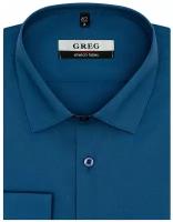 Рубашка мужская длинный рукав GREG 230/237/1261/ZN STRETCH, Прилегающий силуэт / Super Slim fit, цвет Синий, рост 174-184, размер ворота 39