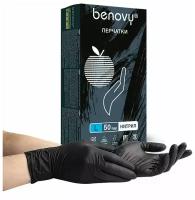 Benovy Перчатки одноразовые нитриловые неопудренные Benovy Nitrile MultiColor черные, текстурированные на пальцах, размер L, 100 шт (50 пар), 1 шт