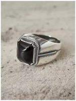 Ювелирная бижутерия, кольцо мужское покрытое серебром с ювелирным стеклом