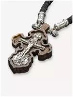 Крест серебряный мужской нательный деревянный со шнурком 60 см Ангельская 925 b-krd-004
