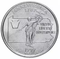 Памятная монета 25 центов (квотер, 1/4 доллара). Штаты и территории. Пенсильвания. США, 1999 г. в. Монета в состоянии UNC (без обращения)