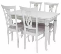 Набор мебели для кухни Leset Дакота 1Р + Юта, цвет Белый + патина серебро (Стол + 4 стула)
