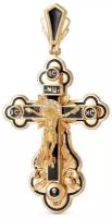 Крест серебряный мужской православный, покрытие золото, серебро 925 пробы, фианиты, черная эмаль