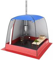 Трехслойная палатка-куб для зимней рыбалки / мобильная баня TURBO BANYA 1 с окном, цвет сине-красный