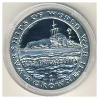 (1993) Монета Гибралтар 1993 год 1 крона "Крейсер Филадельфия" Серебро Ag 925 PROOF