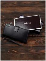 Мужское портмоне-кошелек Baellerry Premium с ремешком на запястье, цвет черный (в премиум упаковке)