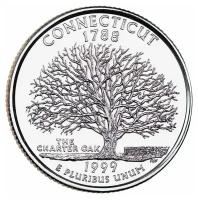Памятная монета 25 центов (квотер, 1/4 доллара). Штаты и территории. Коннектикут. США, 1999 г. в. Монета в состоянии UNC (без обращения)