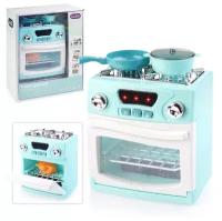 Плита игрушечная 15х10.3х18 см с посудой и фигуркой курицы / Бытовая техника для кухни детская Oubaoloon A1003-2 свет, звук, в коробке