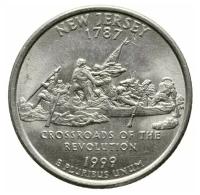Памятная монета 25 центов (квотер, 1/4 доллара). Штаты и территории. Нью Джерси. США, 1999 г. в. Монета в состоянии UNC (без обращения)