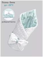 Конверт на выписку/ одеяло на выписку осень-зима/ одеяло для малыша, Белый/Звездочки на зеленом 90х90
