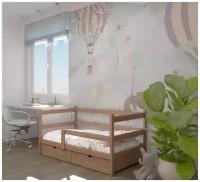 Кровать детская, подростковая "Софа", спальное место 160х80, в комплекте с выкатными ящиками, натуральный цвет, из массива