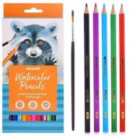 Карандаши цветные акварельные для рисования Mazari 12 цветов / мягкий грифель 3.3 мм / набор ярких мягких карандашей / рисунки акварелью / для детей