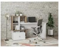 Письменный стол с полками и ящиком ALEROBOSS Smart 11. Цвет: белый/ясень рибейра