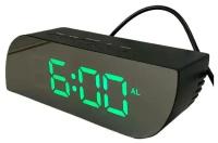Настольные LED- часы с будильником, цифровые LED- часы 2 в 1. Чёрные с зелёным циферблатом